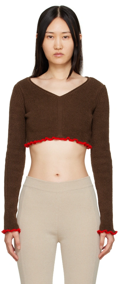 Jacquemus La Maille Santon Cropped Jumper In 880 Dark Brown