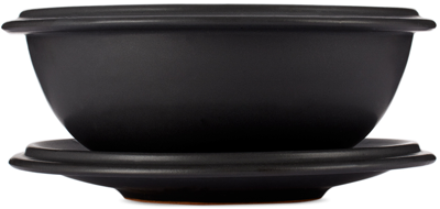 Shop Bklyn Clay Ssense Exclusive Black Saturn Dinnerwear Cereal Bowl & Eggo Plate Set In Deep Space Black Sat