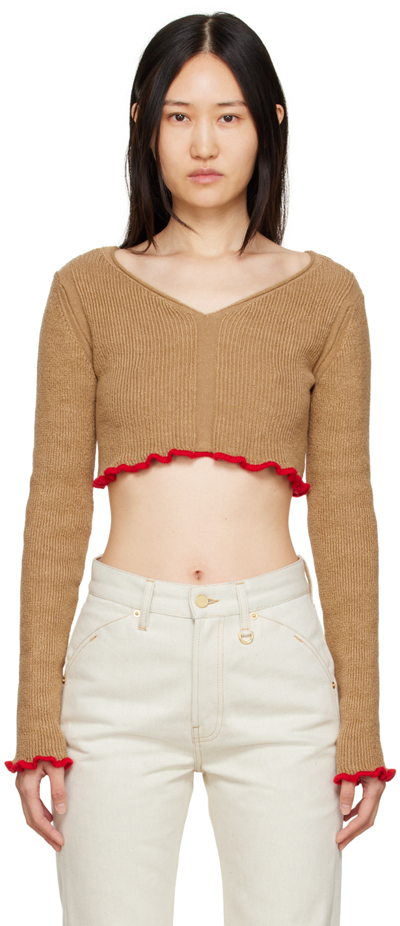Shop Jacquemus Tan & Red 'la Maille Santon' Sweater In 810 Light Brown