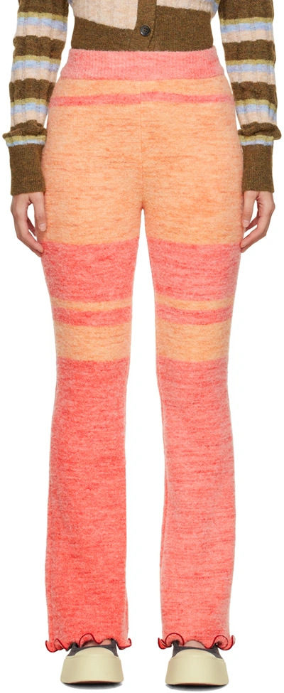 Andersson Bell Striped Knitted Flared Trousers In Red/orange Redorn
