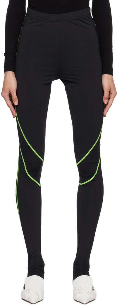 Pushbutton Black Contrast Stitch Leggings In Bk