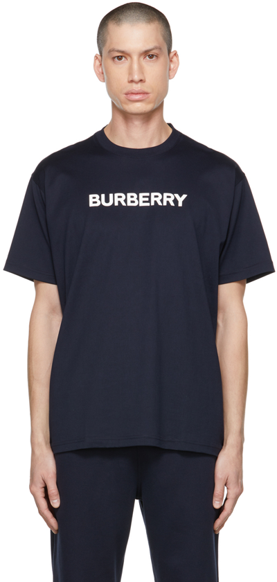 Shop Burberry Navy Bonded T-shirt In Dark Charcoal Blue