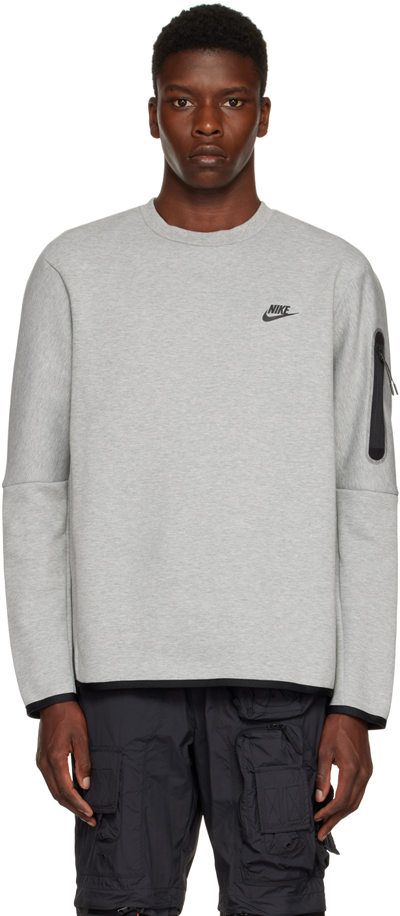 Shop Nike Gray Sportswear Tech Sweatshirt In Dk Grey Heather/blac