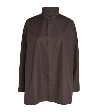 Shop Eskandar Cotton Stand-collar Shirt In Brown