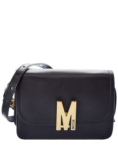 Shop Moschino Logo Small Leather Shoulder Bag In Black