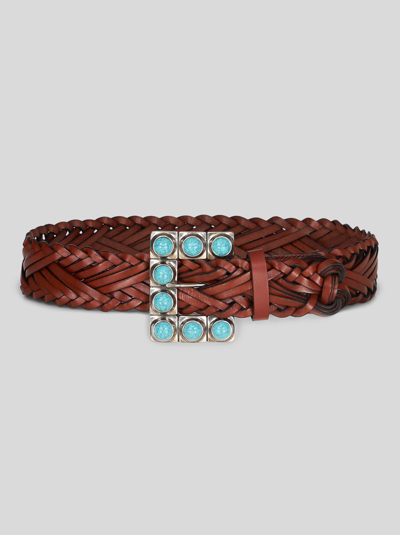 Shop Etro Woven Leather Belt With Studs In Brown