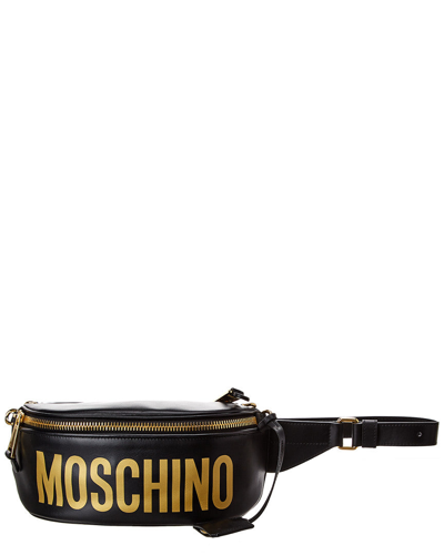 Shop Moschino Logo Print Leather Belt Bag In Black
