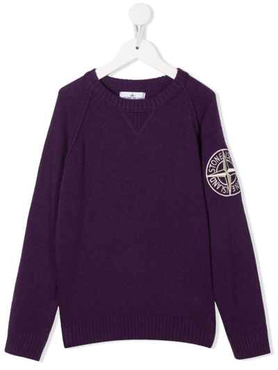 Stone Island Junior Kids Purple Shaved Sweater With Embroidered Logo In  Viola | ModeSens