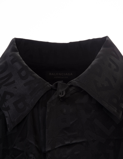 Shop Balenciaga Woman Logo Strips Minimal Shirt In Black Silk Jacquard