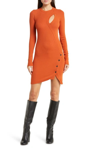 Shop Alix Nyc Pratt Rib Cutout Long Sleeve Dress In Amber