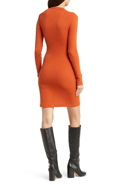 Shop Alix Nyc Pratt Rib Cutout Long Sleeve Dress In Amber