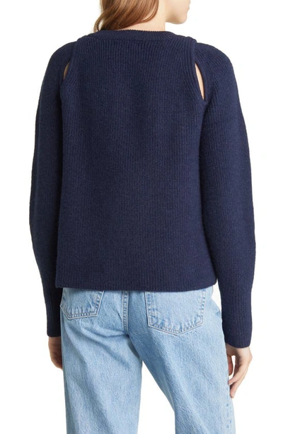 Shop Moon River Shoulder Cutout Shaker Sweater In Navy