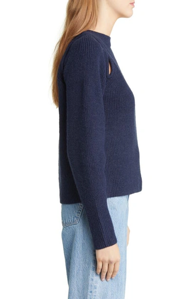 Shop Moon River Shoulder Cutout Shaker Sweater In Navy