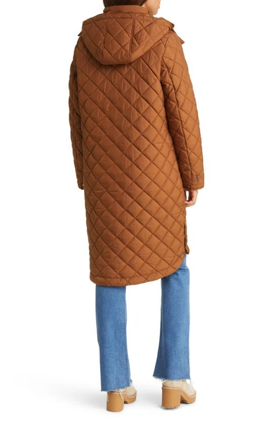 Joules Chatham Longline Quilted Puffer Jacket In Rust
