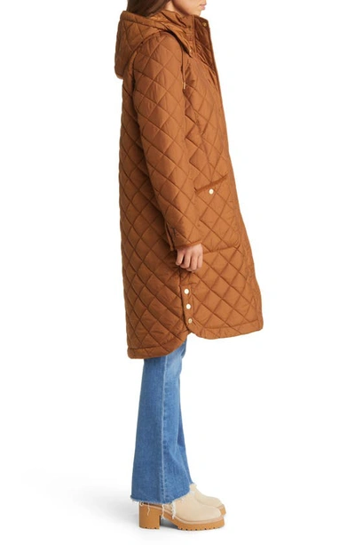 Joules Chatham Longline Quilted Puffer Jacket In Rust