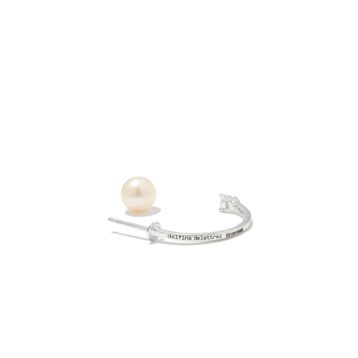 Shop Delfina Delettrez 18k White Gold Dots Pearl And Diamond Single Earring In Silver