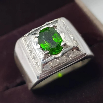 Pre-owned Handmade Unheated Green Garnet Ring Tsavorite Garnet Ring Tamra Yaqoot Ring Mens Garnet
