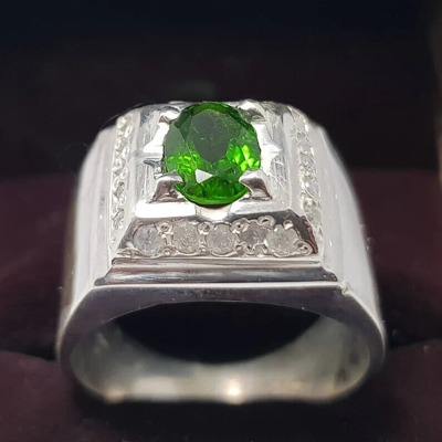 Pre-owned Handmade Unheated Green Garnet Ring Tsavorite Garnet Ring Tamra Yaqoot Ring Mens Garnet
