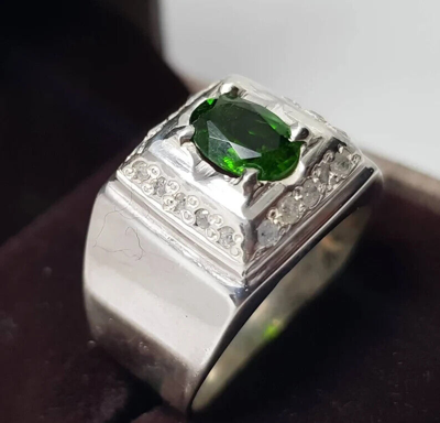 Pre-owned Handmade Unheated Green Garnet Ring Tsavorite Garnet Ring Tamra Yaqoot Ring Mens Garnet