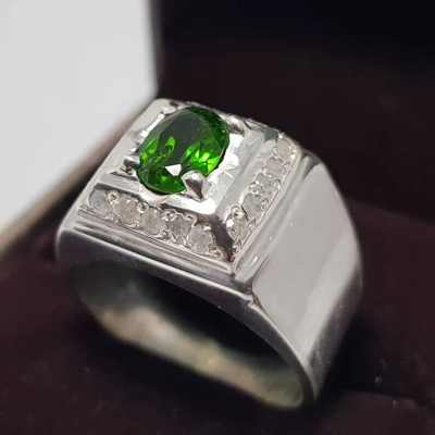 Pre-owned Handmade Unheated Green Garnet Ring Tsavorite Garnet Ring Tamra Yaqoot Ring Mens Garnet