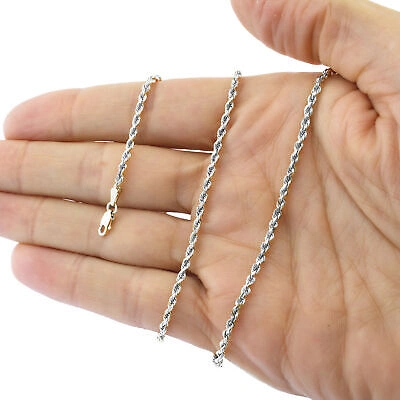 Pre-owned Nuragold 10k White Gold 3mm Diamond Cut Rope Italian Chain Pendant Necklace Mens 28"