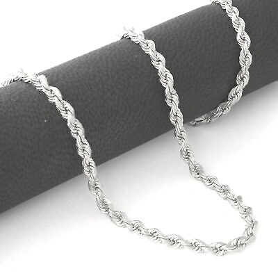 Pre-owned Nuragold 10k White Gold 3mm Diamond Cut Rope Italian Chain Pendant Necklace Mens 28"