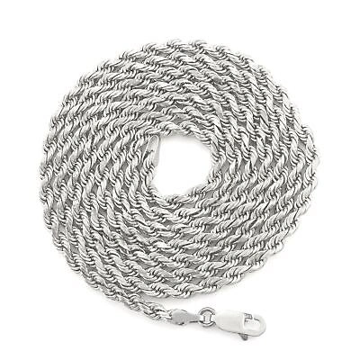 Pre-owned Nuragold 10k White Gold 3mm Diamond Cut Rope Italian Chain Pendant Necklace Mens 28"