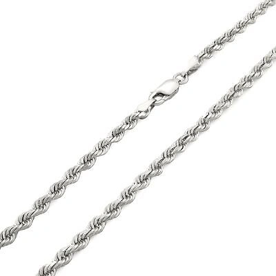 Pre-owned Nuragold 10k White Gold 3mm Diamond Cut Rope Italian Chain Pendant Necklace Mens 28"