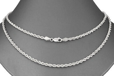 Pre-owned Nuragold 10k White Gold 3mm Diamond Cut Rope Italian Chain Pendant Necklace Mens 28"