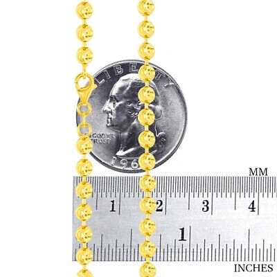Pre-owned Nuragold 10k Yellow Gold 4mm Diamond Moon Cut Bead Ball Chain Necklace Mens Womens 20"