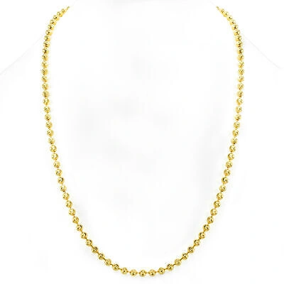 Pre-owned Nuragold 10k Yellow Gold 4mm Diamond Moon Cut Bead Ball Chain Necklace Mens Womens 20"