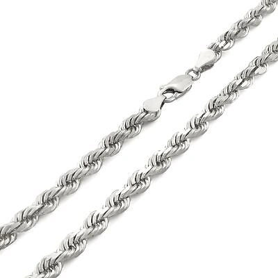 Pre-owned Nuragold 14k White Solid Gold 5mm Mens Diamond Cut Rope Chain Necklace Italian Made 26"