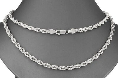 Pre-owned Nuragold 14k White Solid Gold 5mm Mens Diamond Cut Rope Chain Necklace Italian Made 26"