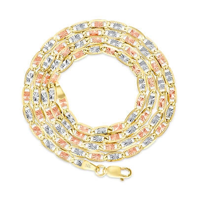 Pre-owned Nuragold 14k Solid Yellow Rose White Tri Gold 3mm Valentino Chain Womens Bracelet 7.5"