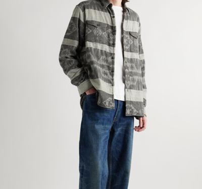 Pre-owned Rrl Ralph Lauren Double Ralph Lauren Rrl Flannel Wool Blanket Jacquard Southwest Shirt Jacket In Gray