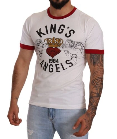 Pre-owned Dolce & Gabbana Dolce&gabbana King's Angels Men White T-shirt 100% Cotton Printed Top Size It 44
