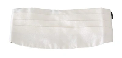 Pre-owned Dolce & Gabbana Dolce&gabbana Men White Waist Belt 100% Silk Solid Stretch Adjustable Cummerbund