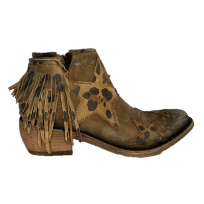 Pre-owned ® Liberty Black Ladies Leopard Star American Tan Booties Lb-7112019b In Brown