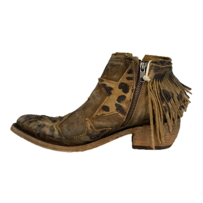 Pre-owned ® Liberty Black Ladies Leopard Star American Tan Booties Lb-7112019b In Brown