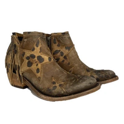 Pre-owned ® Liberty Black Ladies Leopard Star American Tan Booties Lb-7112019b In Brown