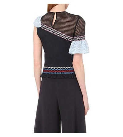 Shop Peter Pilotto Embroidered Cotton-blend Top In Navy