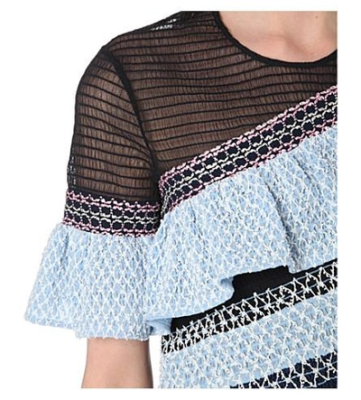 Shop Peter Pilotto Embroidered Cotton-blend Top In Navy
