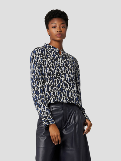 Shop Equipment Collarless Silk Shanton Shirt In Medieval Blue Multi Leopard