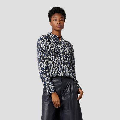 Shop Equipment Collarless Silk Shanton Shirt In Medieval Blue Multi Leopard