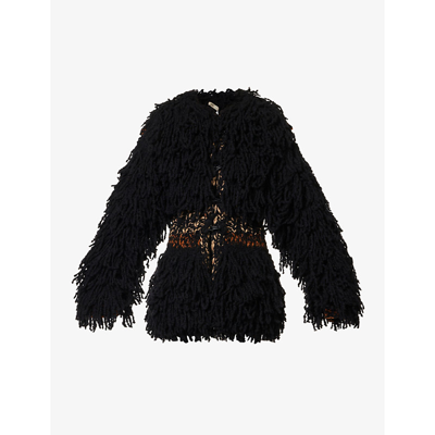Shop Knwls Yeti Fringe Wool-blend Coat In Brown