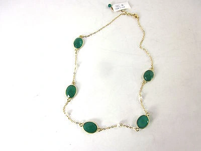 Pre-owned Amazon Curated Collection 5 Station Faceted Women's Bezel Gold Over Silver Tin Cup Clasp Chain Necklace In Green Onix