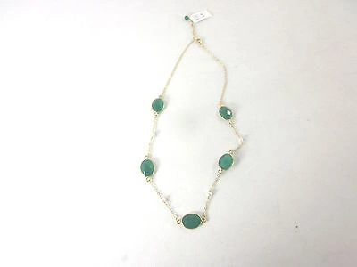 Pre-owned Amazon Curated Collection 5 Station Faceted Women's Bezel Gold Over Silver Tin Cup Clasp Chain Necklace In Green Onix