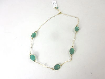 Pre-owned Amazon Curated Collection 5 Station Faceted Women's Bezel Gold Over Silver Tin Cup Clasp Chain Necklace In Green Onix