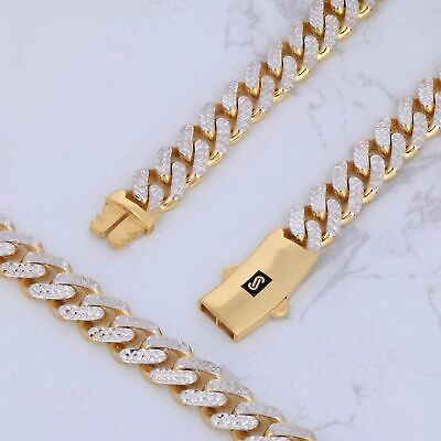Pre-owned Nuragold 10k Yellow Gold 9mm Monaco Miami Cuban Link Diamond Cut Pave Chain Necklace 26"