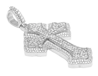 Pre-owned Jewelry Unlimited 10k White Gold Real Diamond Designer Gothic Cross Pendant 3 4/5ct 2.5" In G-h